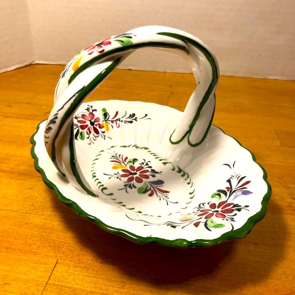 Jay Willfred Made in Portugal Ceramic Hand Painted Floral Basket andrea by sadek